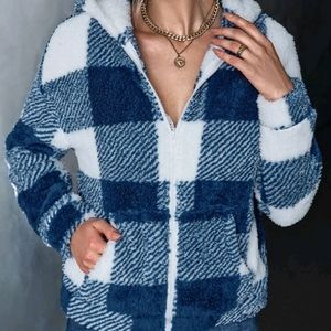 SHEIN plaid/tartan teddy hoodie Sherpa super soft&warm jacket w/ pockets & hood